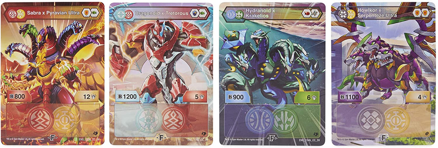 Bakugan Baku-Gear 4-Pack, Fused Sabra x Pyravian Ultra with Baku-Gear and Howlkor x Serpenteze Ultra Collectible Action Figures