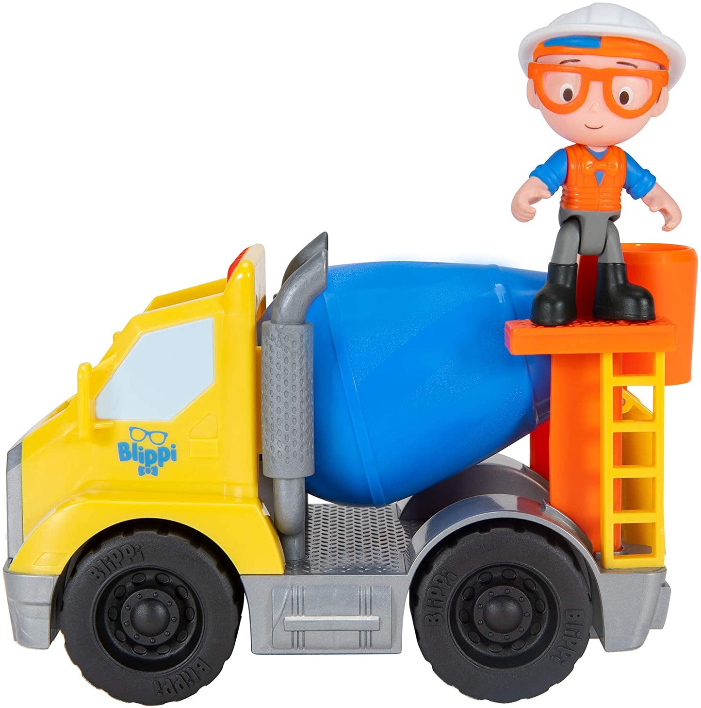 Blippi Cement Truck - Mini Vehicle with Freewheeling Features Including 2” Character Toy Figure Construction Worker