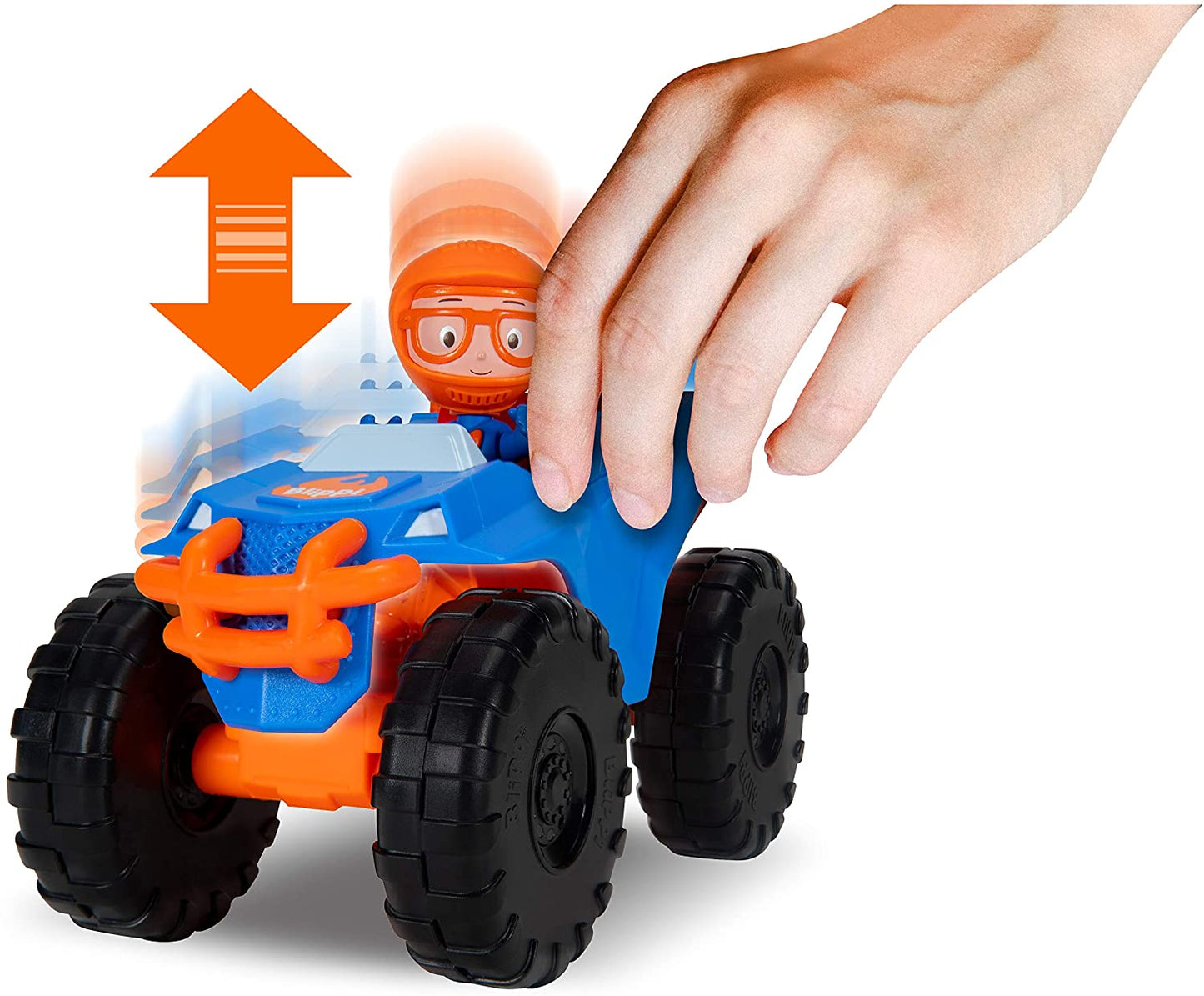 Blippi Monster Truck Mobile - Mini Vehicle with Freewheeling Features Including 2” Character Toy Figure and Cool Hydraulics