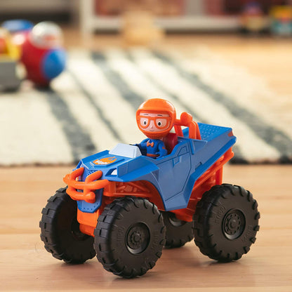 Blippi Monster Truck Mobile - Mini Vehicle with Freewheeling Features Including 2” Character Toy Figure and Cool Hydraulics