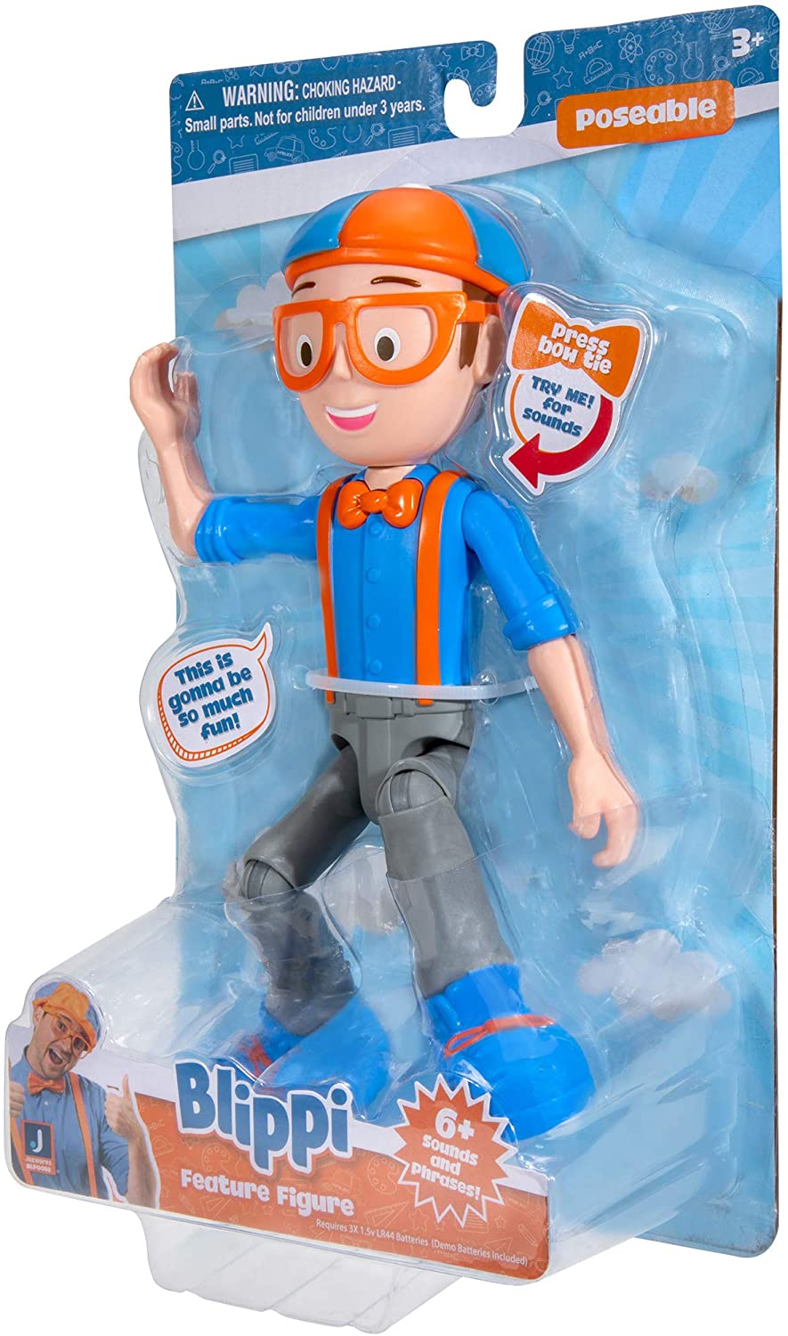 Blippi Talking Figure, 9-inch Articulated Toy with 8 Sounds and Phrases,  Poseable Figure Inspired by Popular YouTube Edutainer