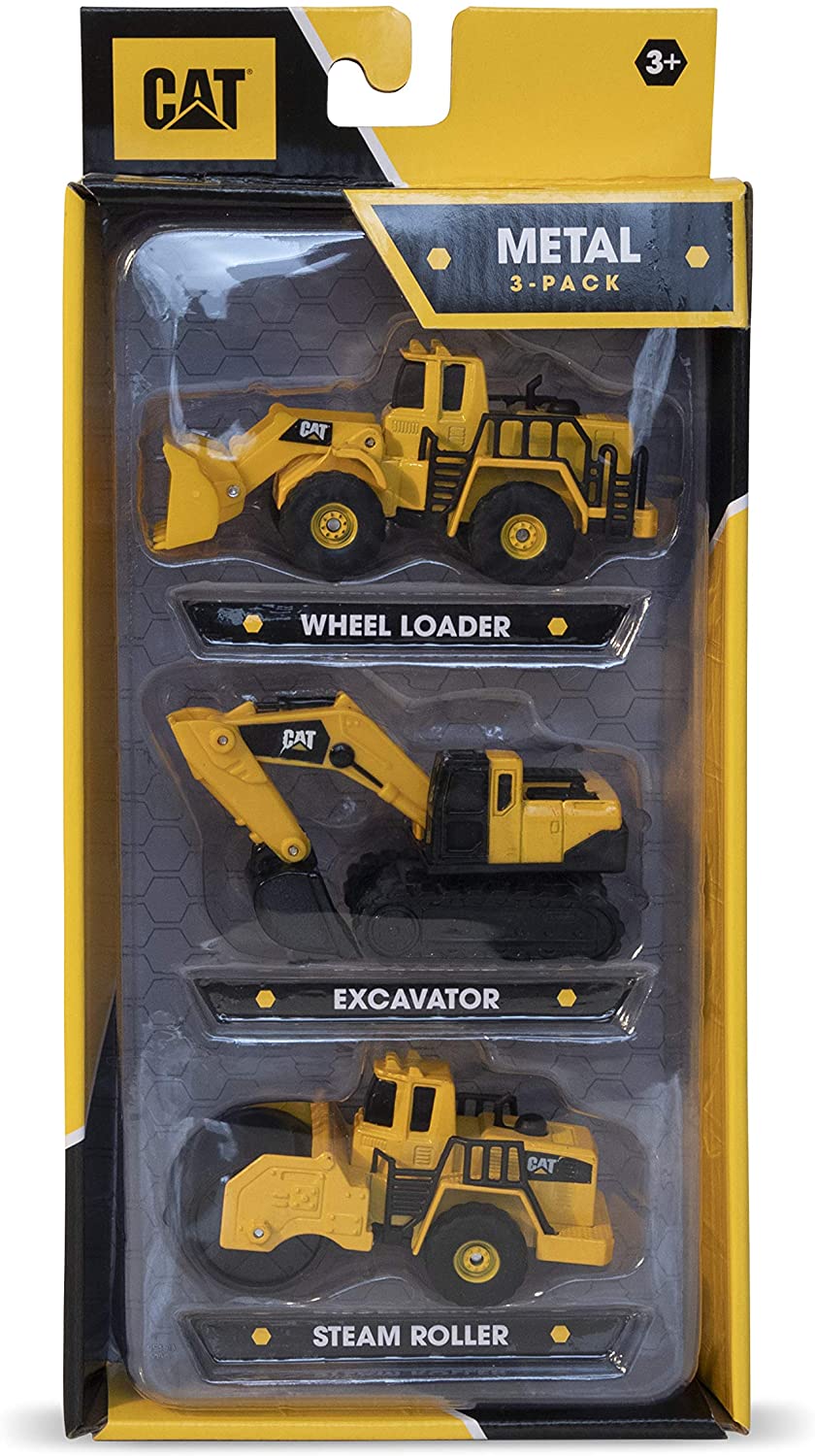 Caterpillar Cat Toys CAT Construction 3 Pack-Wheel Loader/Steam Roller/Excavator, Black