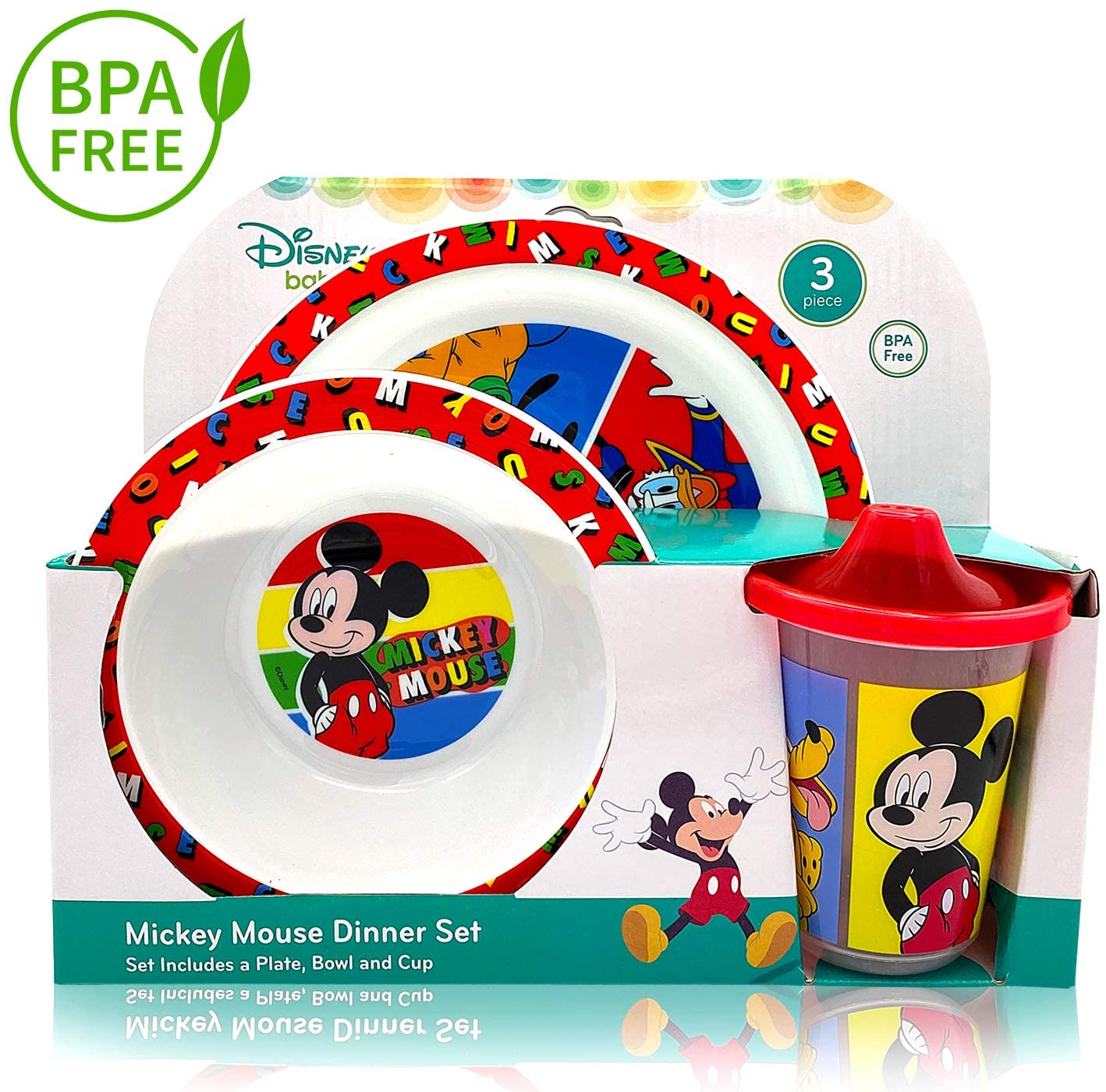 The First Years Disney Mickey Mouse Dinnerware Set - Toddler Plates and  Toddler Utensils- 4 Count