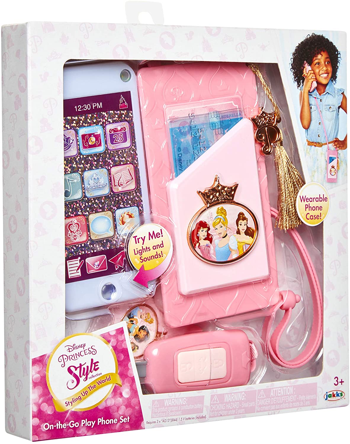 Disney Princess Style Collection On-The-Go Play Smartphone with Led Lights, Sounds & Cross Body Strap for Girls Ages 3+