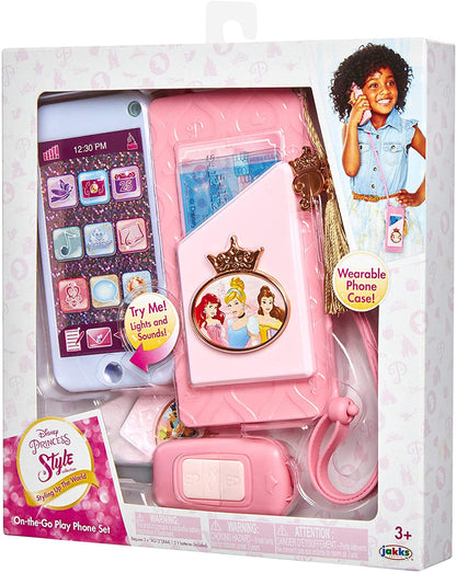 Disney Princess Style Collection On-The-Go Play Smartphone with Led Lights, Sounds & Cross Body Strap for Girls Ages 3+