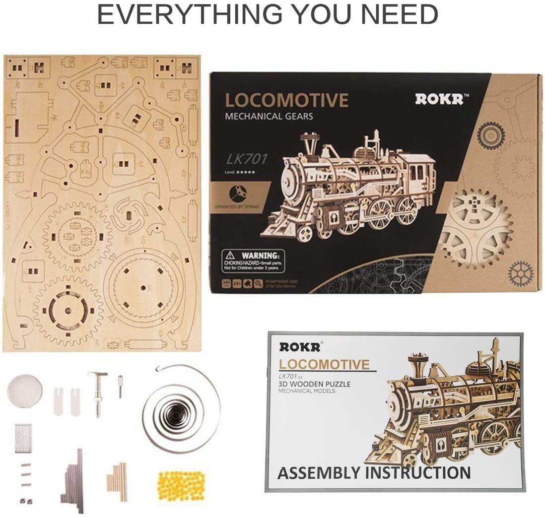3D Wooden Puzzles Train Locomotive Mechanical Building Model Kit Gift –