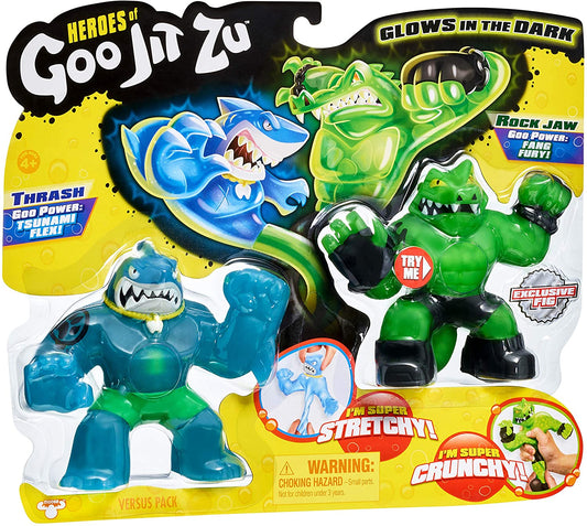 Heroes of Goo Jit Zu - 2 Pack of Glow in The Dark Action Figures, Thrash vs Rockjaw