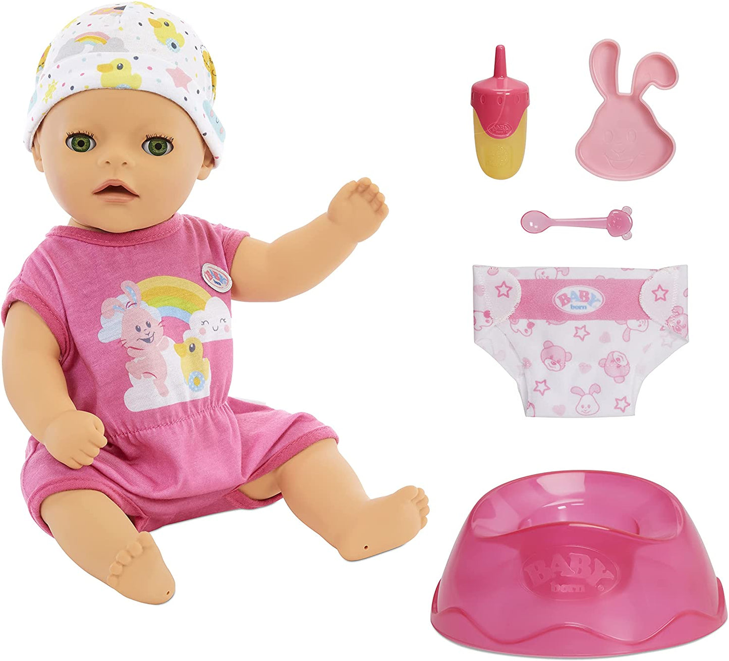 Baby Born 14” Interactive Lil Girl Baby Doll - Green Eyes. Easy for Small Hands, 6+ Ways to Nurture, Includes Bottle, Potty and More