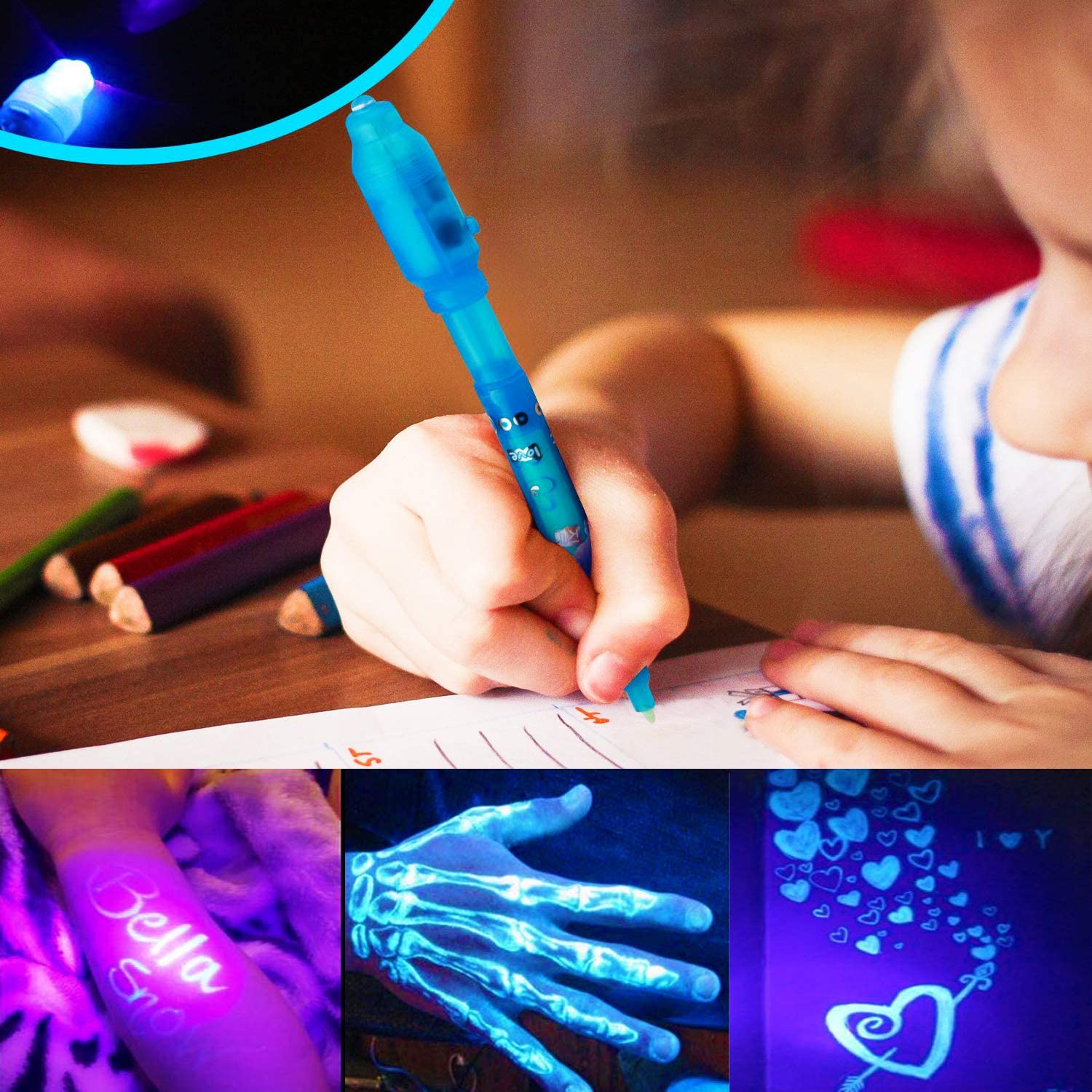 Novelty Toys Magical Invisible Ink Pen with UV Light for