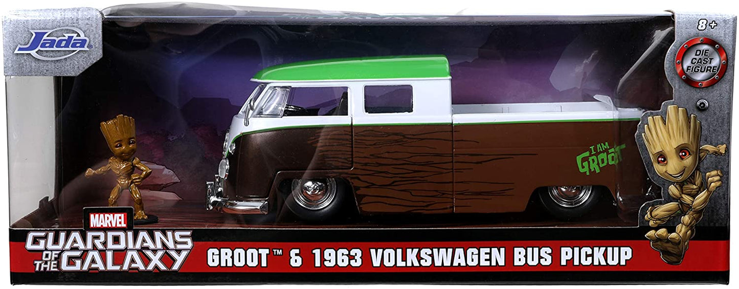 Jada Toys Marvel Guardians of The Galaxy Groot & 1963 Volkswagen Bus Pickup 1:24 die-cast Vehicle with Figure (31202)