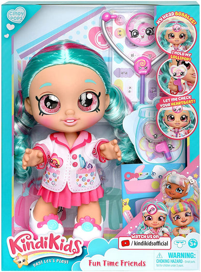 Kindi Kids Fun Time 10 Inch Doll, Dr Cindy Pops with Stethoscope and Shopkins Inspired Lollipop| Changeable Clothes and Removable Shoes