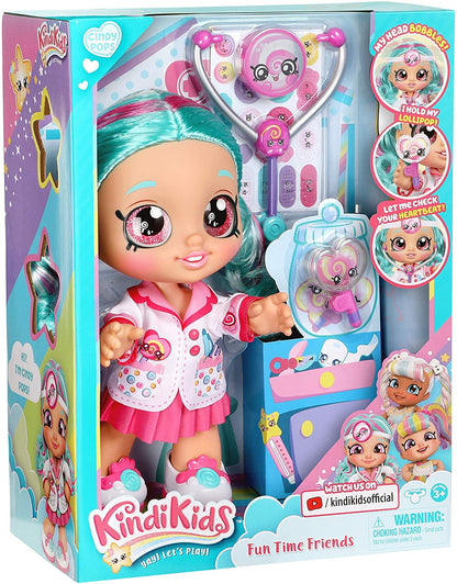 Kindi Kids Fun Time 10 Inch Doll, Dr Cindy Pops with Stethoscope and Shopkins Inspired Lollipop| Changeable Clothes and Removable Shoes