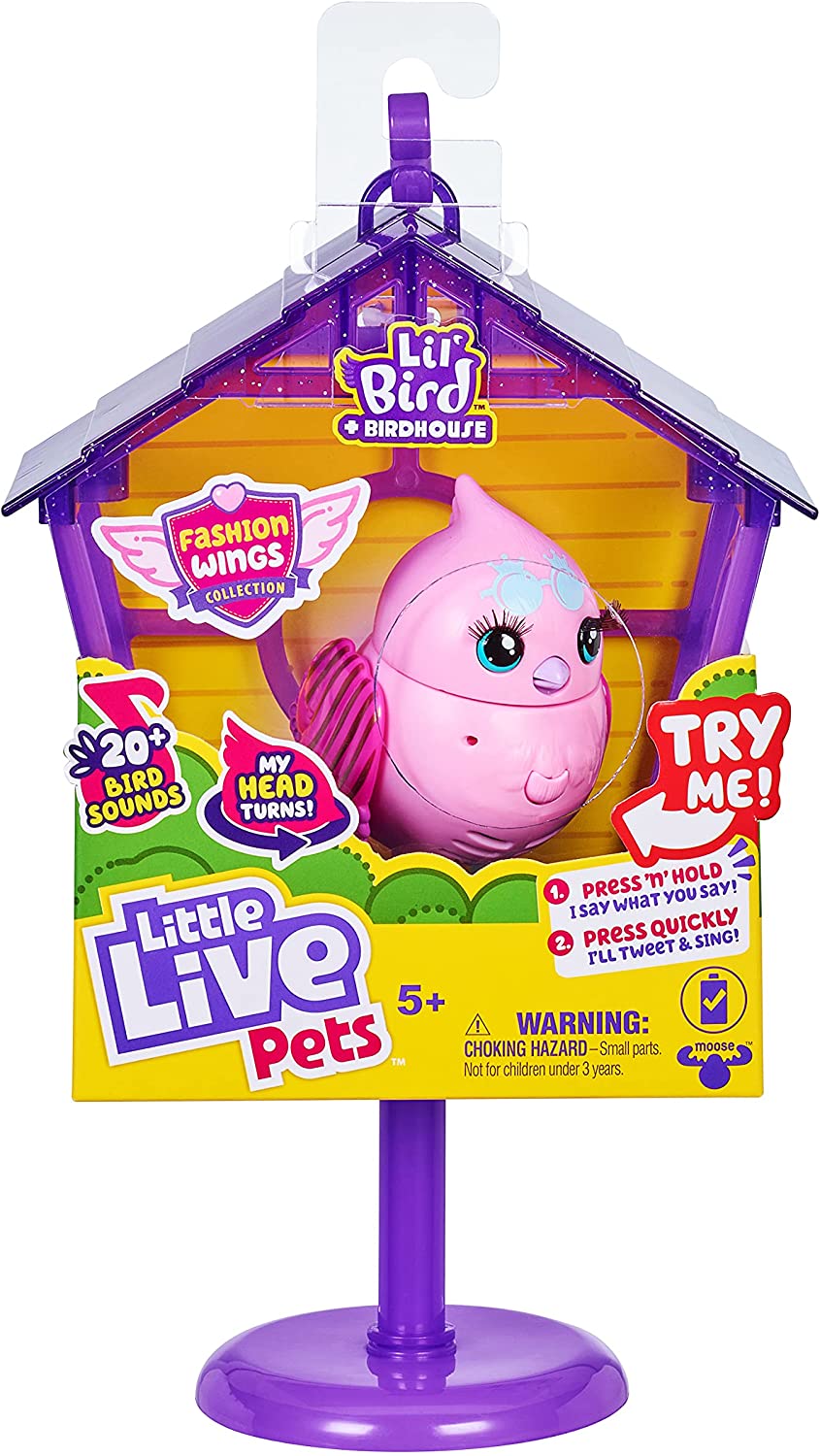 Little Live Pets - Lil' Bird & Bird House: Princess Polly | Linkable Bird Houses, New Moving Bird Heads with 20 + Sounds, and Reacts to Touch