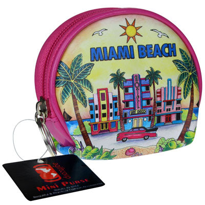 MIAMI Skyline Vinyl Tourist Coin Purse - Great Gift or Souvenir For Miami Fans (Purple or Pink)