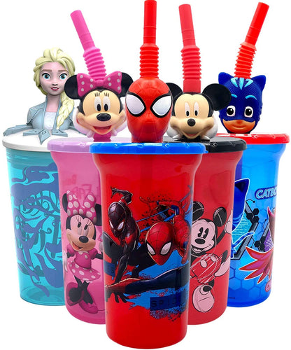 Marvel Super Hero Spiderman Buddy Sips Water Tumbler with 3D Character Head Straw Drinkware - Safe BPA free Bottles, Easy to Clean.
