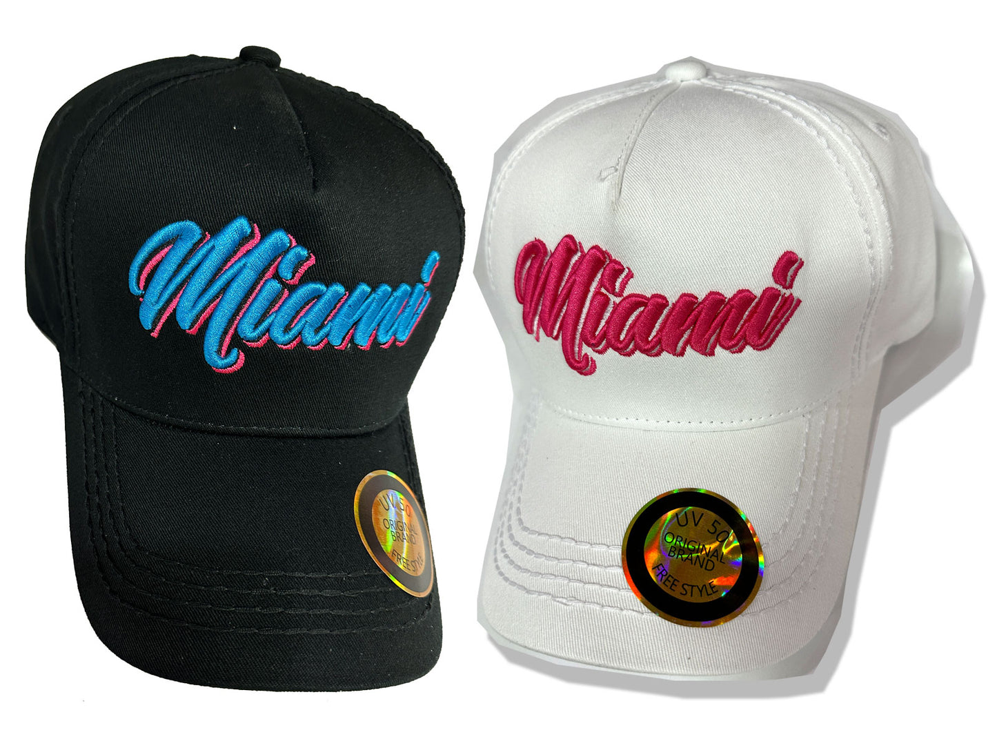 Miami Hat 3D Embroidery Adult Size Sun Protection UV 50 - One Size Fits Most, Dad or Mom Gift Baseball Cap