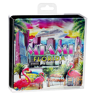 Miami Florida Skyline Coasters - Drink Coasters for Tabletop Protection, Miami, Skyline City, Suitable for Kinds of Cups, Wooden Coaster 4 Pack