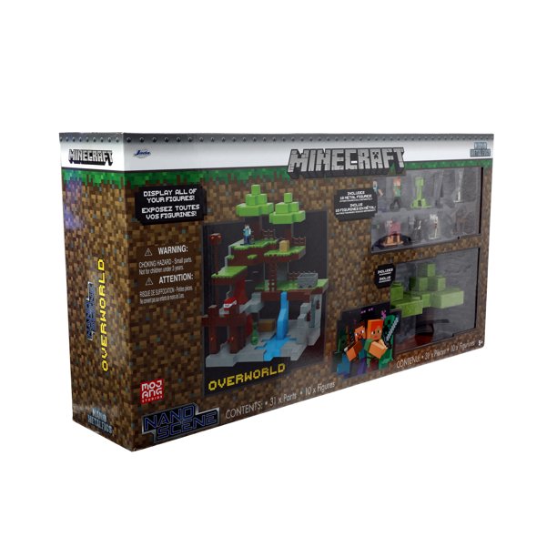 Minecraft Overworld Nano Scene Die-Cast Collectible Figures Gift Playset - 10 Die-Cast Premium Painted Nano MetalFigs