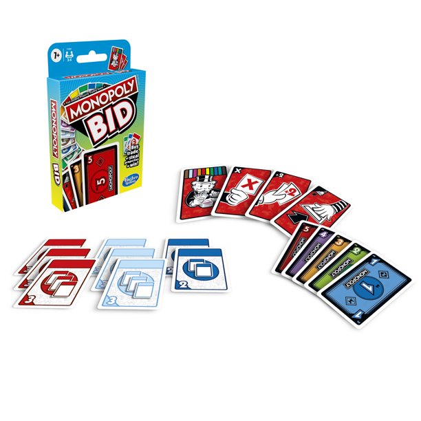 Monopoly Bid Game, Quick-Playing Card Game For Families and Kids Ages 7 and Up