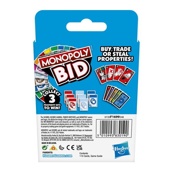 Monopoly Bid Game, Quick-Playing Card Game For Families and Kids Ages 7 and Up