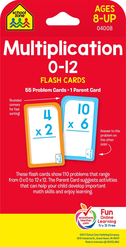 Multiplication 0-12 Flash Cards - Ages 8+, 3rd Grade, 4th Grade, Elementary Math, Multiplication Facts, Common Core