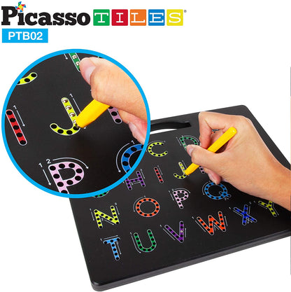 PicassoTiles 2-in-1 Double Sided Magnetic Alphabet Board ABC A-Z Upper Case, Lowercase Letter Playboard Magnet Table