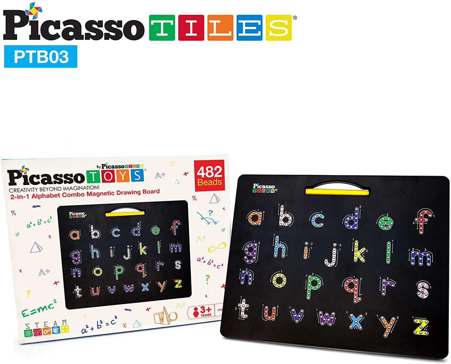 PicassoTiles 2-in-1 Double Sided Magnetic Alphabet Board ABC A-Z Upper Case, Lowercase Letter Playboard Magnet Table