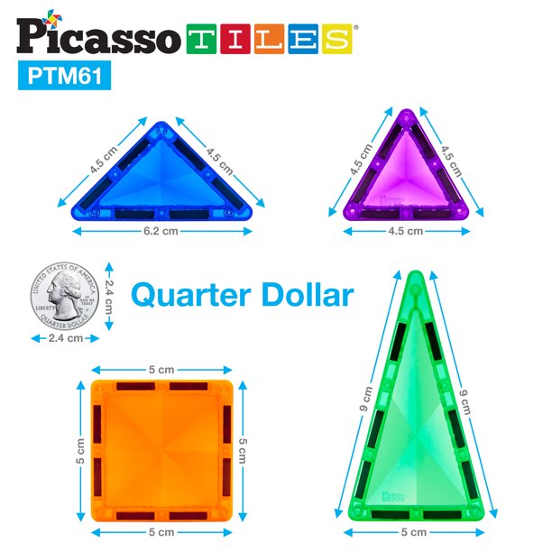 PicassoTiles 61 Piece Magnetic Building Block Mini Diamond Series