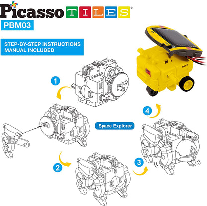 PicassoTiles STEM Kids Solar Powered Space Robot Educational Learning Engineering Building Toy 6-in-1
