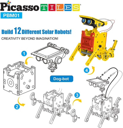 PicassoTiles STEM Kids Solar Powered Transformer Robot Educational Learning Engineering Building Toy 12-in-1