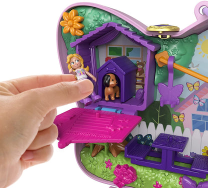 Polly Pocket Backyard Butterfly Compact, Outdoor Theme with Micro Polly Doll, Polly’s Mom Doll 5 Reveals & 13 Accessories, Pop & Swap Feature