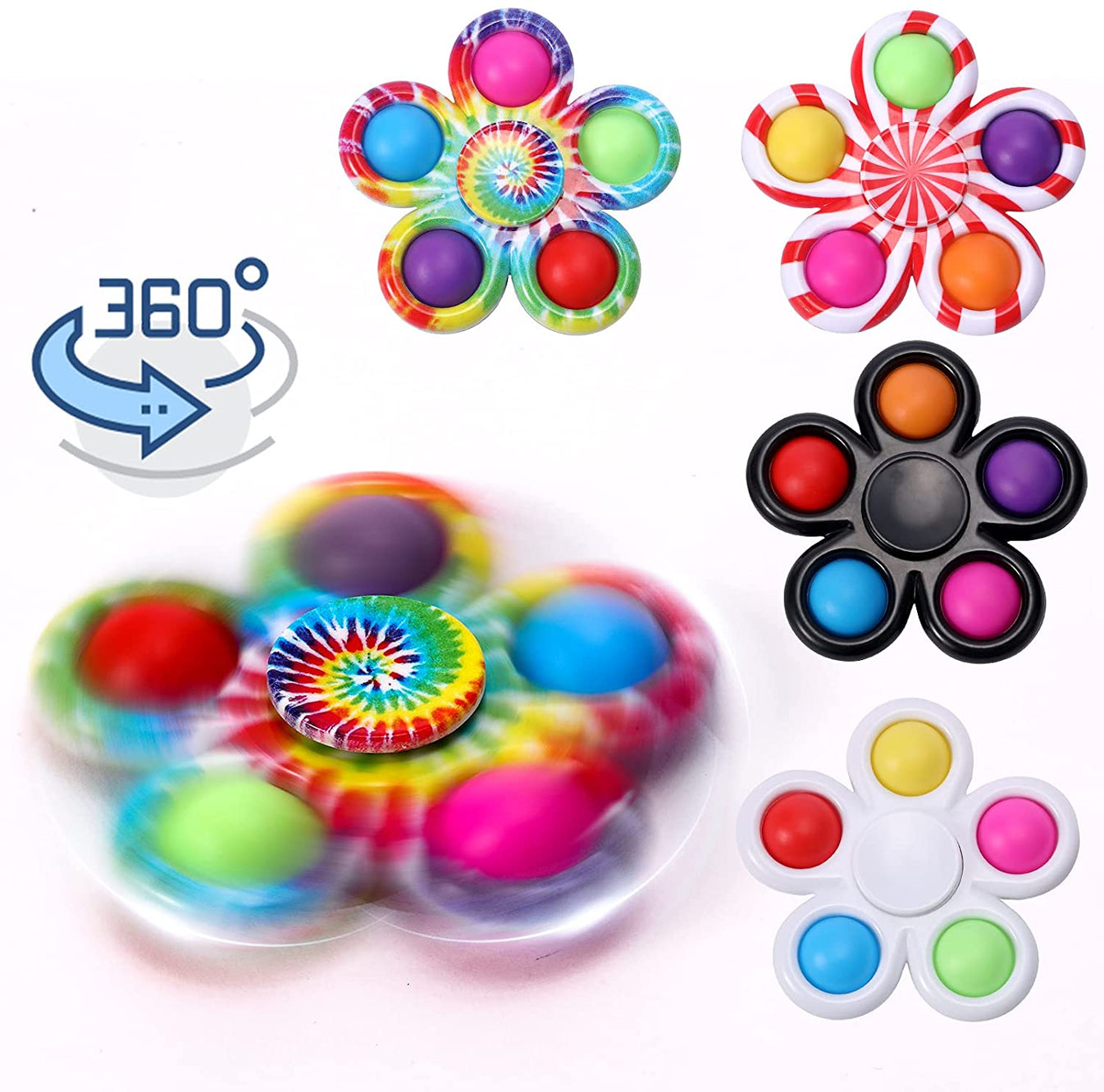 Pop 5 Fidget Spinner Simple Dimple 5 Fidget Popper, Tie-Dye Rotatable ...