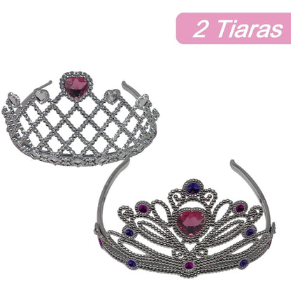 Girls Princess Dress Up Shoes and Jewelry Boutique, Princess Role Play Shoes Collection Set with 4 Pairs of Shoes and 2 Tiaras for Little Girl Aged 3+
