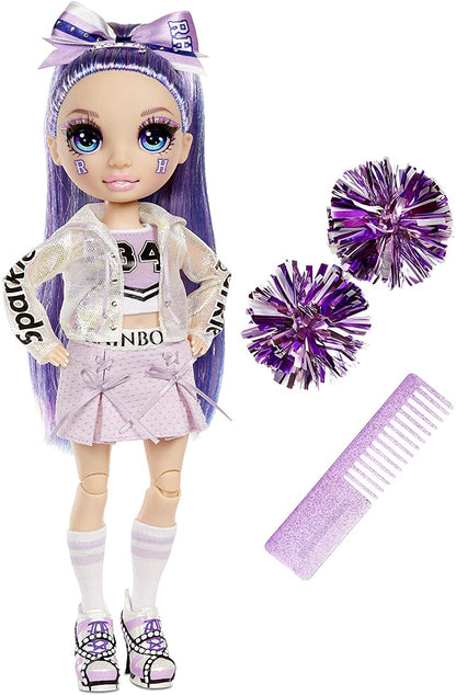 Rainbow High Cheer Violet Willow – Purple Fashion Doll with Pom Poms, Cheerleader Doll, Toys for Kids 6-12 Years Old