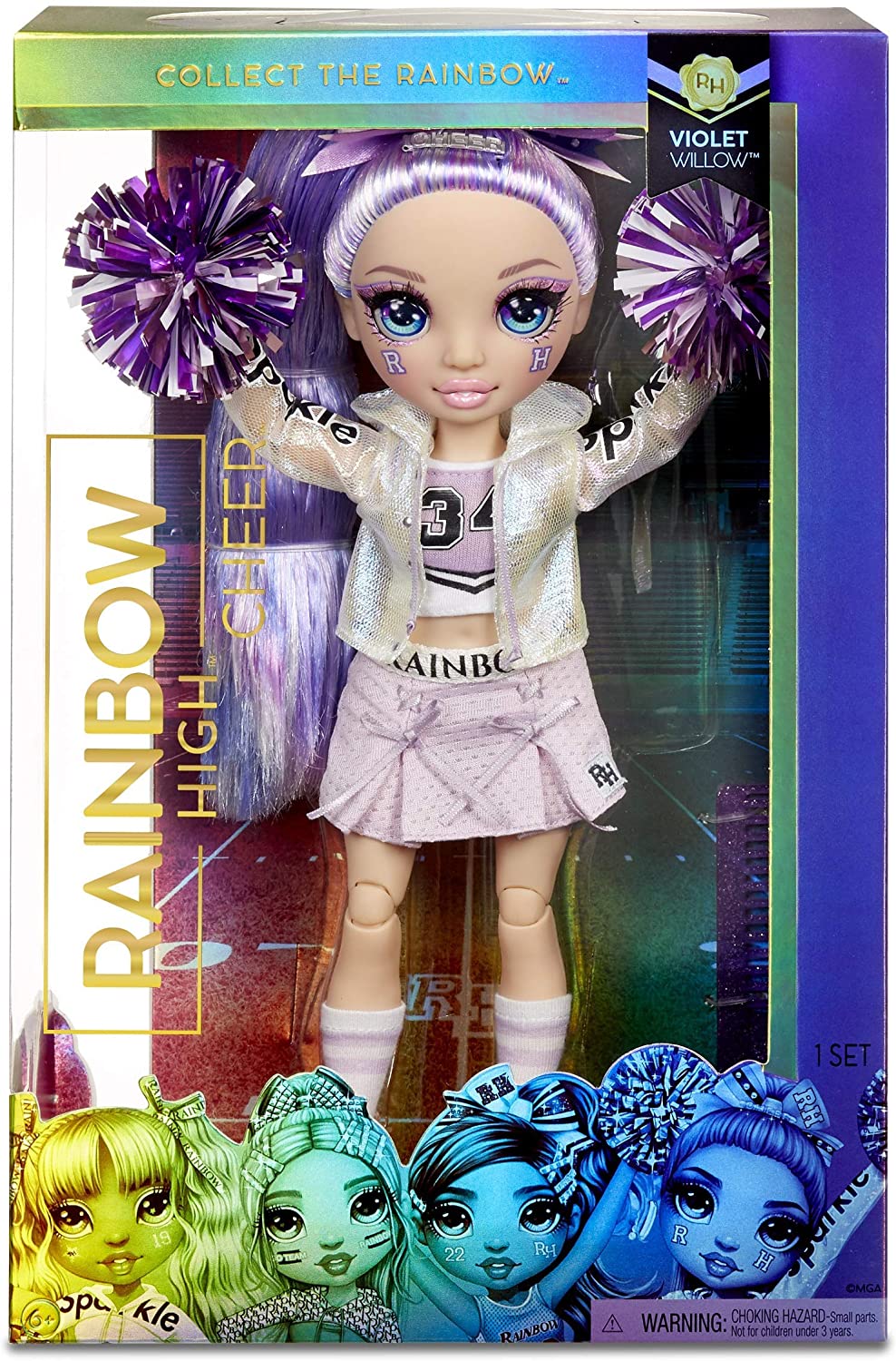 Rainbow High Cheer Violet Willow – Purple Fashion Doll with Pom Poms, Cheerleader Doll, Toys for Kids 6-12 Years Old