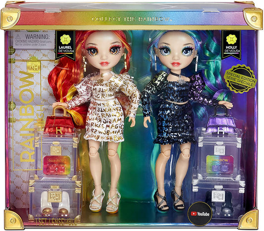 Rainbow High Special Edition Twin (2-Pack) Laurel & Holly De'Vious Fashion Dolls, Multicolor Designer Metallic Outfits