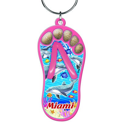 Miami Sand Filled Foot Toes Sandal Flip Flop Keychain 5oz - Travel Souvenir Gift, Multicolor - Random Color Pick (1Pcs)