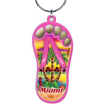 Miami Sand Filled Foot Toes Sandal Flip Flop Keychain 5oz - Travel Souvenir Gift, Multicolor - Random Color Pick (1Pcs)