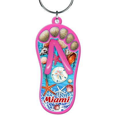 Miami Sand Filled Foot Toes Sandal Flip Flop Keychain 5oz - Travel Souvenir Gift, Multicolor - Random Color Pick (1Pcs)