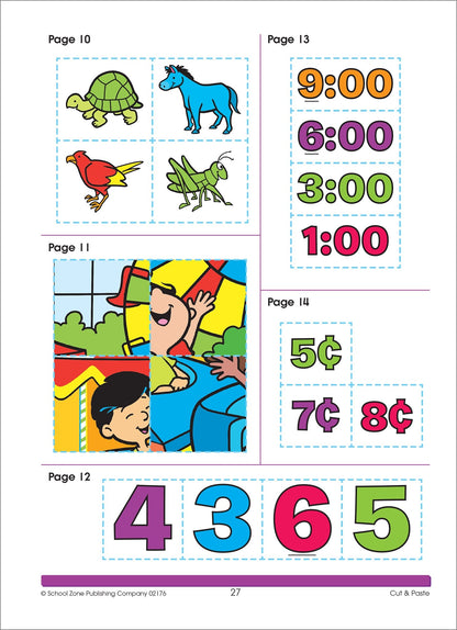 School Zone - Cut & Paste Skills Workbook - Ages 3 to 5, Preschool to Kindergarten, Scissor Cutting, Gluing, Stickers, and More