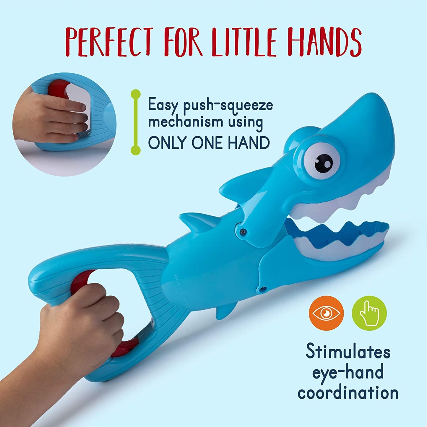 Shark Grabber Baby Bath Toys - Blue Shark with Teeth Biting Action Include 8 Toy Fish and Net, Bath Toys for Boys Girls Toddlers