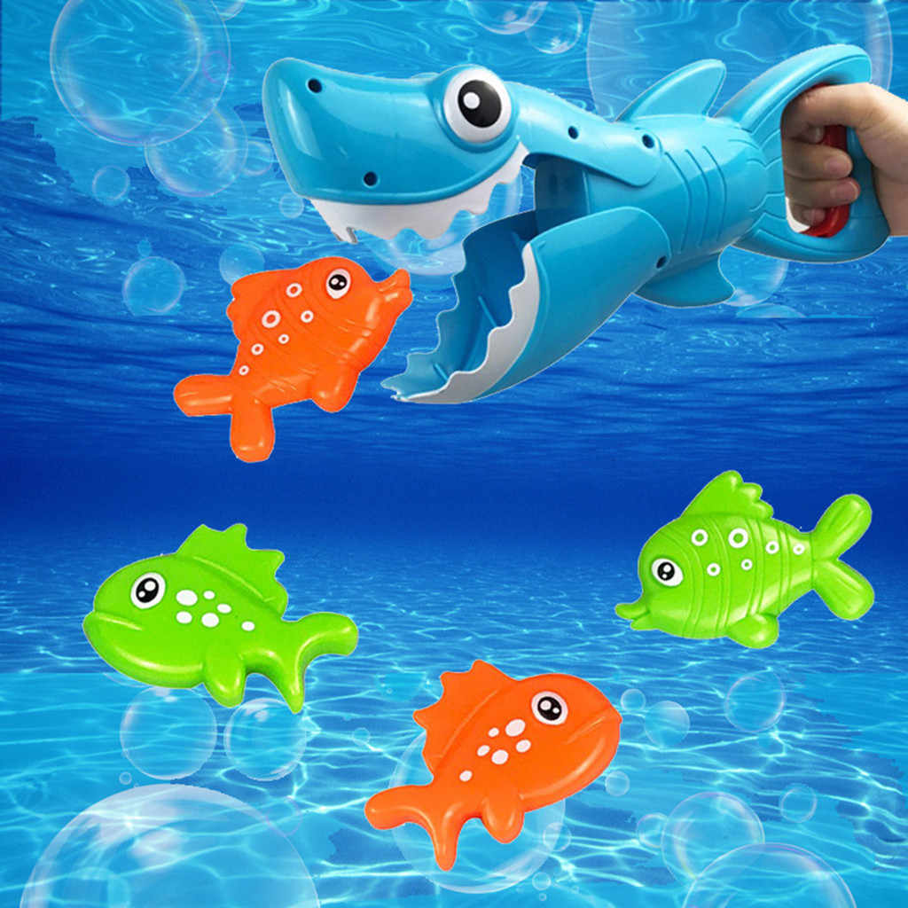  INvench Shark Grabber Baby Bath Toys - Blue Shark with Teeth  Biting Action Include 4 Toy Fish - Bath Toys for Kids Ages 4-8 Boys Girls  Toddlers Pool Toys : Toys & Games
