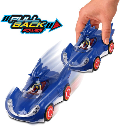 NKOK Sonic The Hedgehog All Stars Racing Car Pull Back Action, Video Game Legend, Speed Star by Tails, No Batteries Required