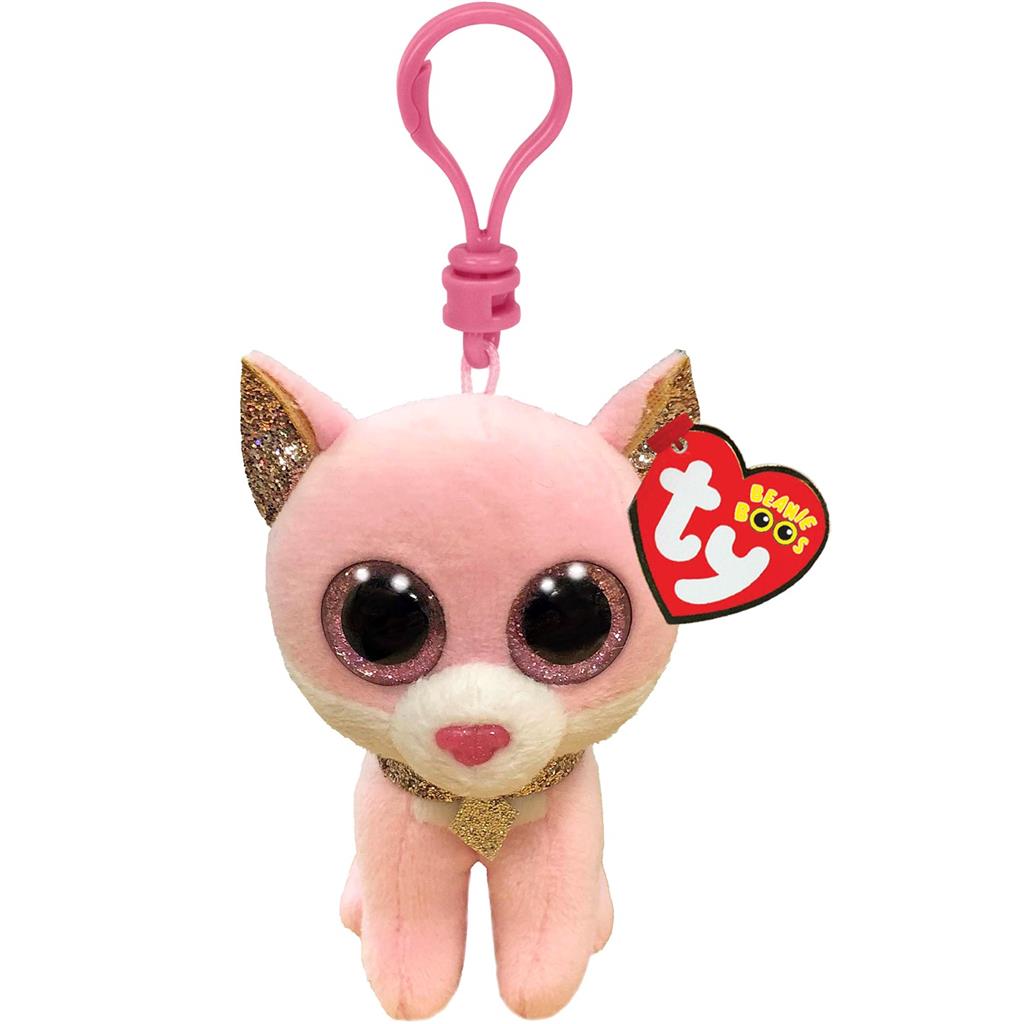 TY Beanie Boos - Clip FIONA the Pink Cat Glitter Eyes (Plastic Key Clip)