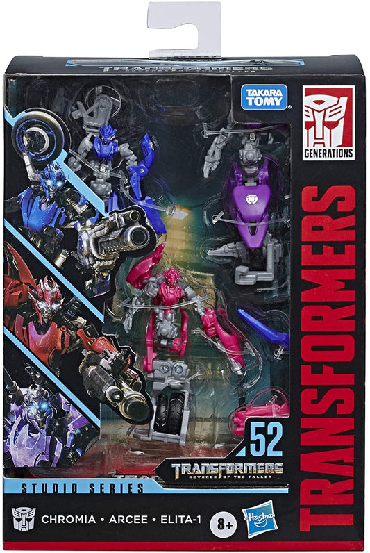 Transformers Toys Studio Series 52 Deluxe Revenge of The Fallen Movie Arcee Chromia Elita-1 Action Figure 3 Pack, 4.5"