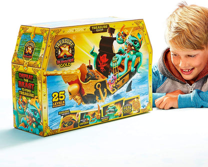 Treasure X Sunken Gold Treasure Ship Playset - 25 Levels of Adventure | Find Guaranteed Real Gold Dipped Treasure | Interactive Fun for All, Treasure Hunter