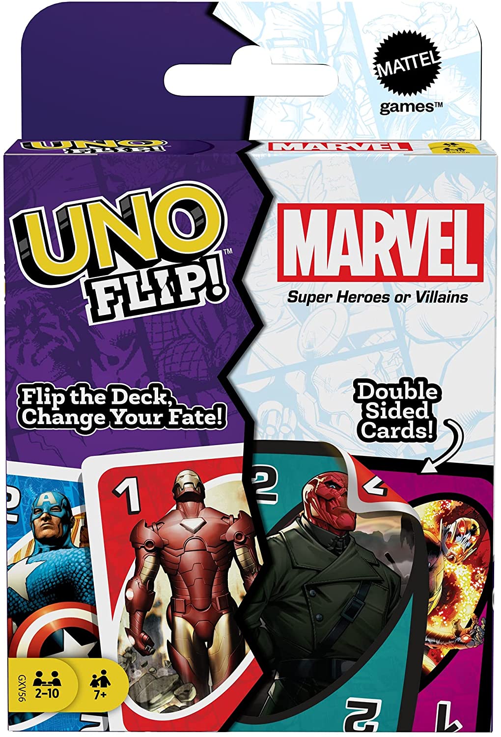 UNO FLIP Marvel Card Game with 112 Cards, Gift for Kid, Family & Adult Game Night for Players 7 Years & Older