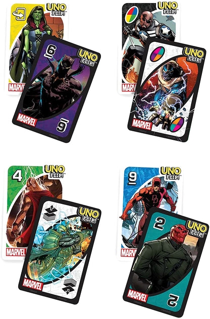 UNO FLIP Marvel Card Game with 112 Cards, Gift for Kid, Family & Adult Game Night for Players 7 Years & Older