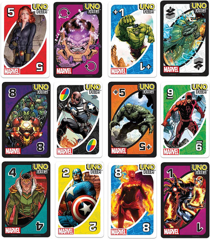 UNO FLIP Marvel Card Game with 112 Cards, Gift for Kid, Family & Adult Game Night for Players 7 Years & Older