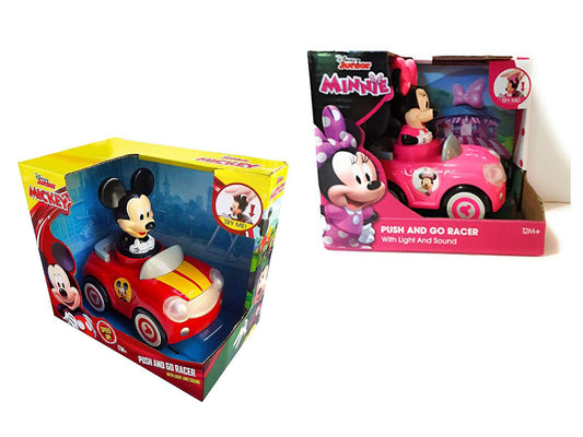 Disney Junior Mickey/Minnie Mouse Clubhouse Push and Go Racer Car with Light and Sound for Toddlers, Boys and Girls (1Pcs)